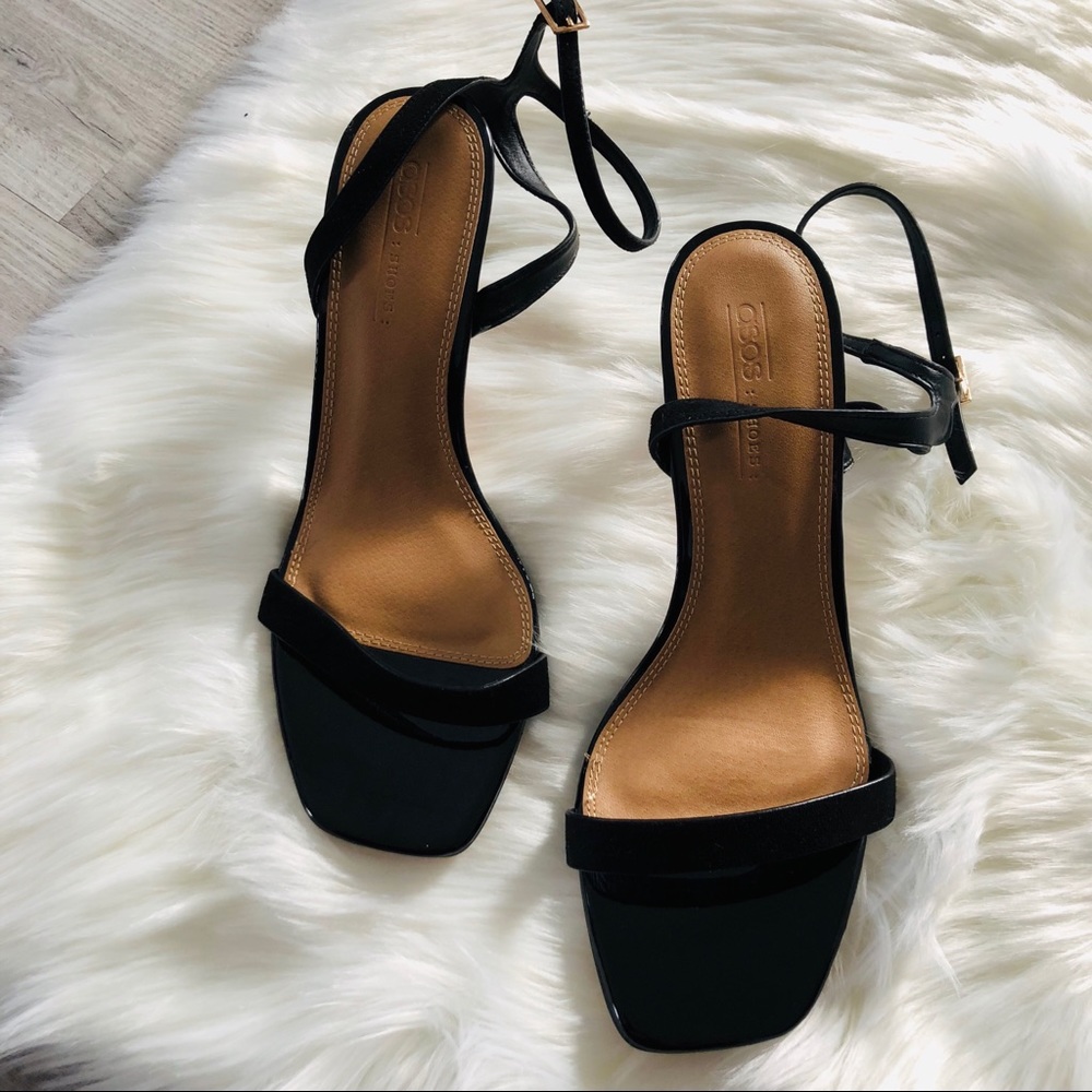ASOS wide fit black patent leather heel sandal